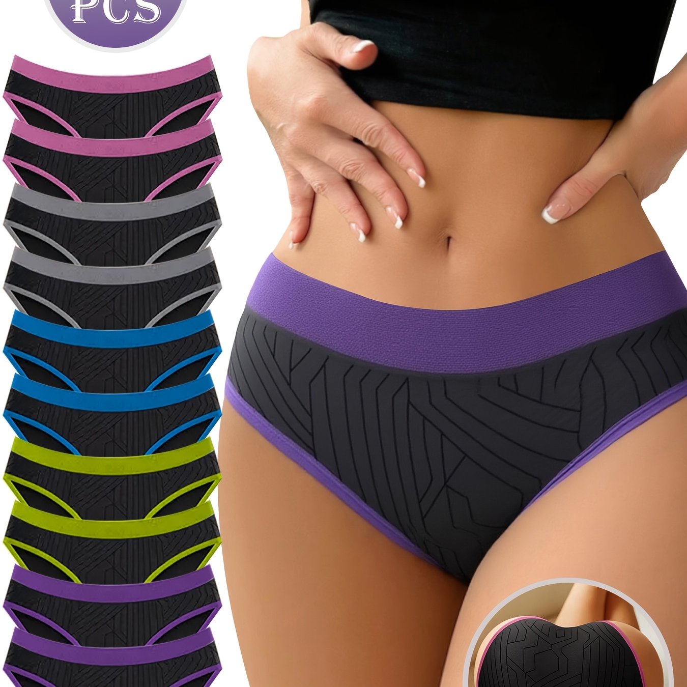 10 PCS Set Women's Elegant & Breathable Yoga Briefs - Soft Stretchy Fabric, Mid-Rise, Color Block Design, Perfect for Yoga, Running & Fitness, Seamless, Non-See-Through, Comfortable Women's Briefs | Seamless Design | Soft Fa
