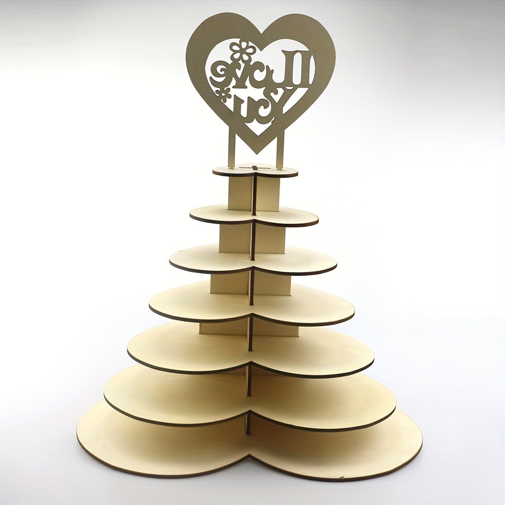 Elegant 7-Tier Heart-Shaped Wooden Chocolate Display Stand for Weddings & Parties - Artistic Home Decor Accent