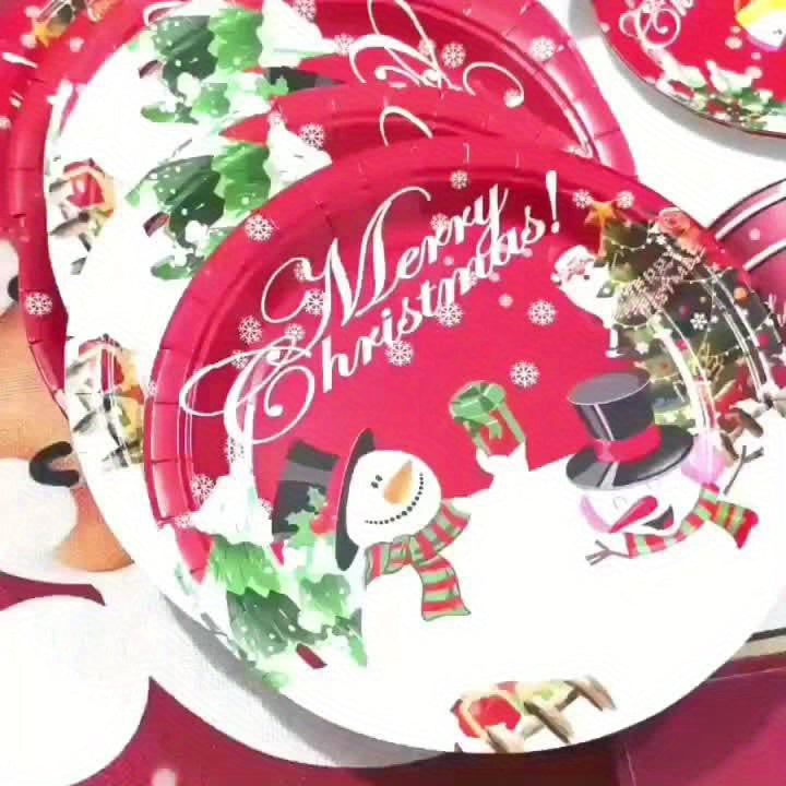 30pcs Festive Christmas Party Tableware Set - 22.86cm & 17.78cm Snowman Themed Paper Plates and Cups with "Merry Christmas" Design, Food-Safe Paper for Holiday Celebrations, Christmas Decorations, Perfect for Thanksgiving for