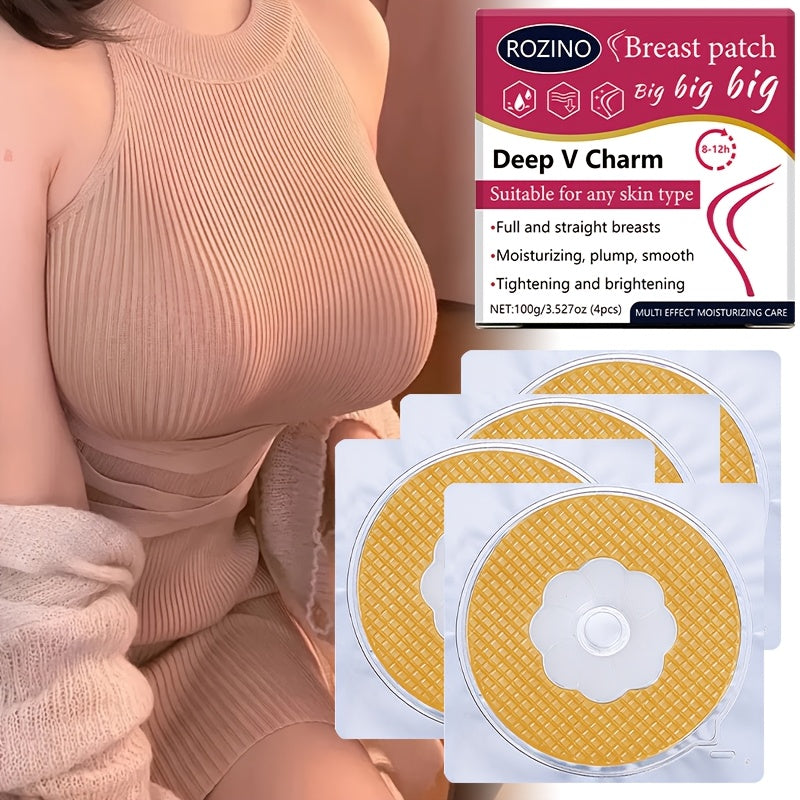 4 PCS Set Vitamin E  Instant Firming Breast Patches, Suitable for A-D+ Sizes, Designed for a Deep V Charm, Providing Full And Straight Breasts. They Moisturize, Plump