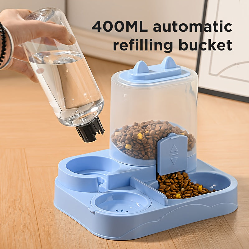 NEW Automatic Gravity-Fed Cat & Dog Feeder-Waterer Combo with Dual Wet/Dry & Water Dispensers, Spill-Proof System, No Battery/ Auto Refill, Easy-Clean Durable Design for Multi-Pet Houses, Kittens & Puppies (No Wiring Needed)