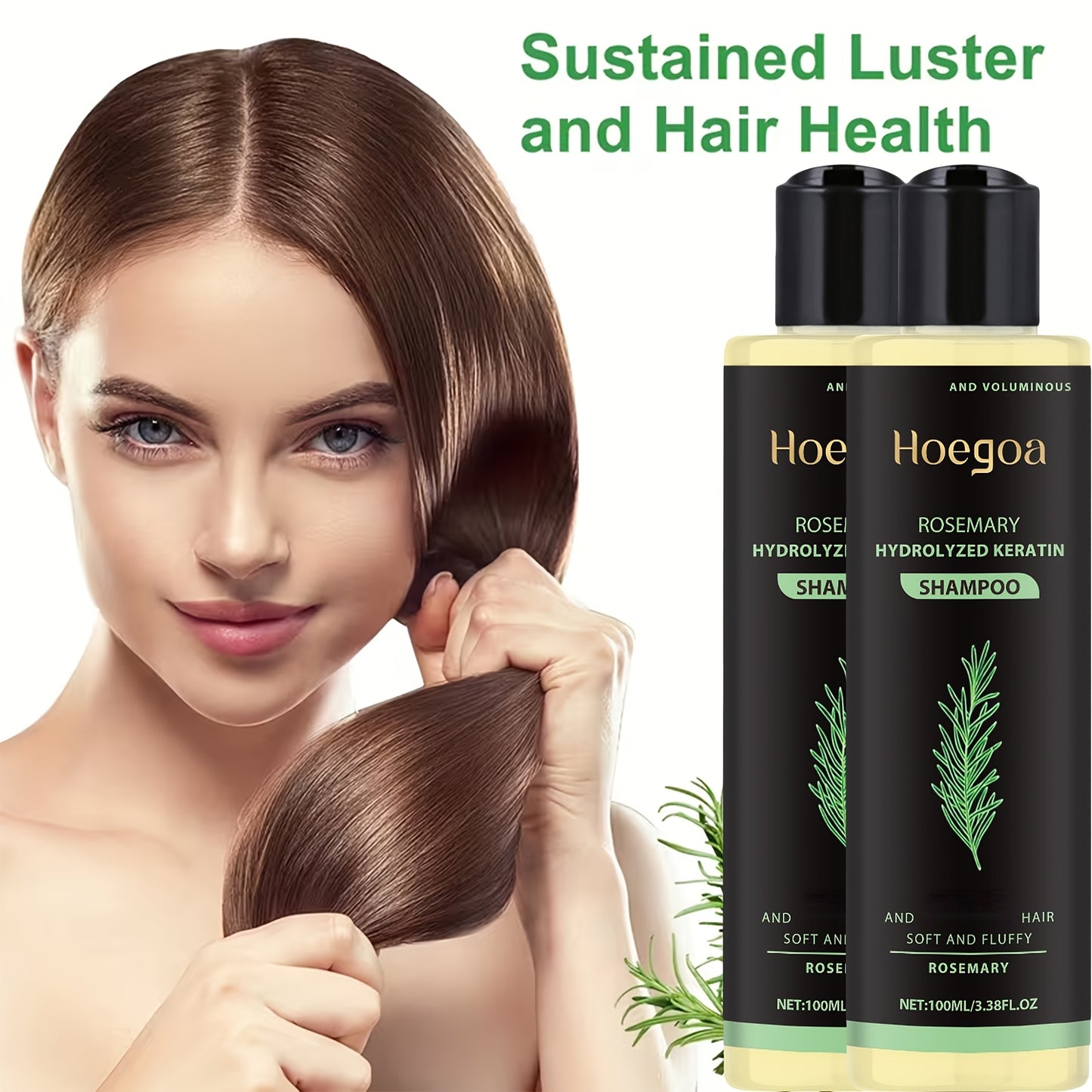 2 Bottles Set Rosemary Thickening Shampoo | Cleans and Strengthens Fragile Hair, Contains Rosemary Extract and Vitamin E, Deep Cleaning, Mild Moisturizing, Plump Herbal Essence, Suitable for All Hair Types