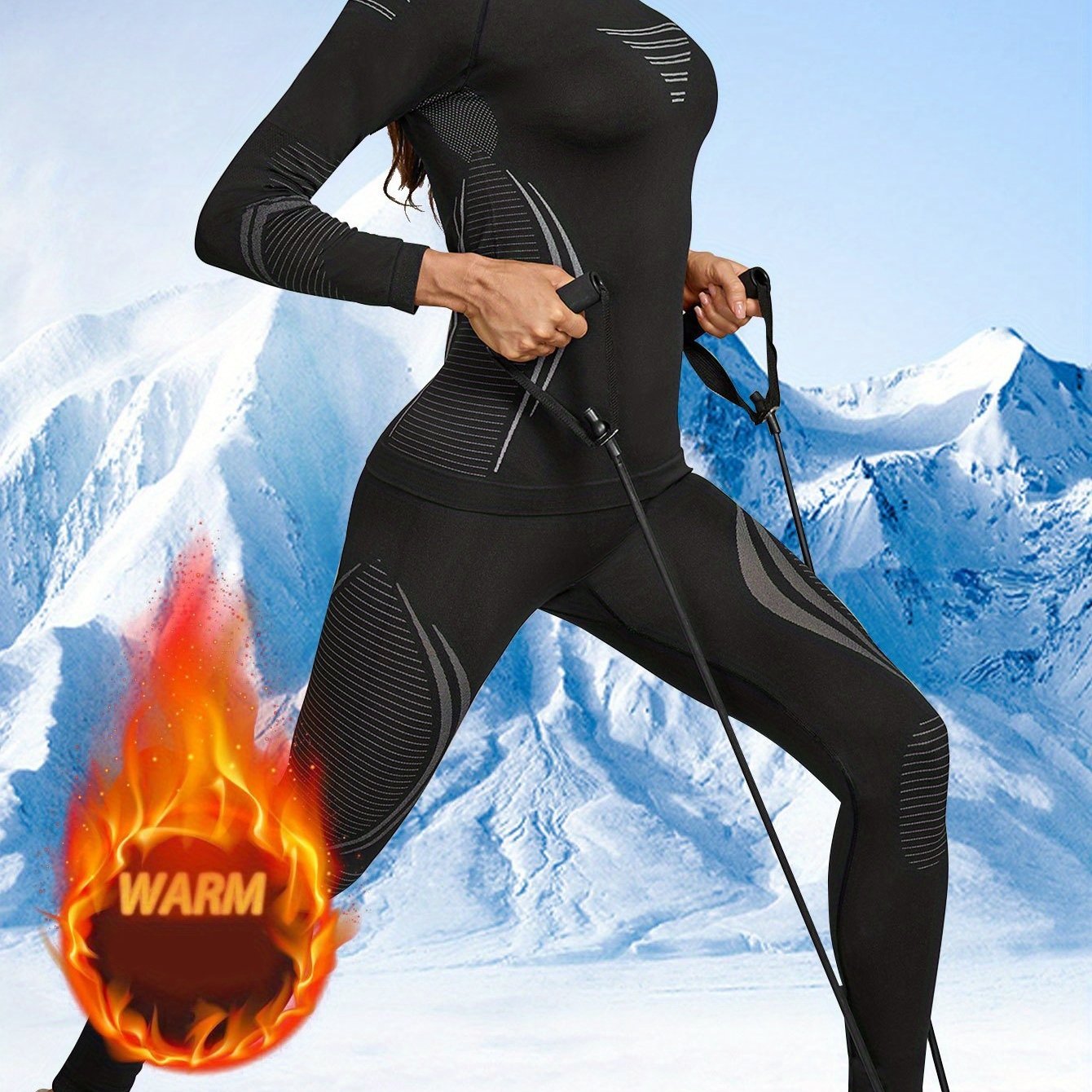 2 PCS Set Women's Seamless Compression Sportswear Set, Autumn/Winter New Arrival, Ski Base Layer, Warm, Moisture-Wicking, Quick-, Body-Hugging