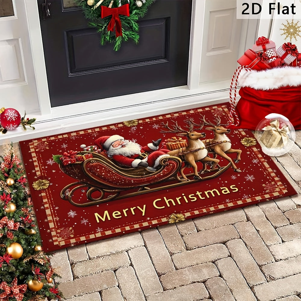 1pc Santa Claus Welcome Doormat - Non-Slip Machine-Washable Christmas Floor Mat with Reindeer & Snowflakes Design, Festive Holiday Decor for Home Entrance, Perfect Christmas Gift, Christmas Decorations