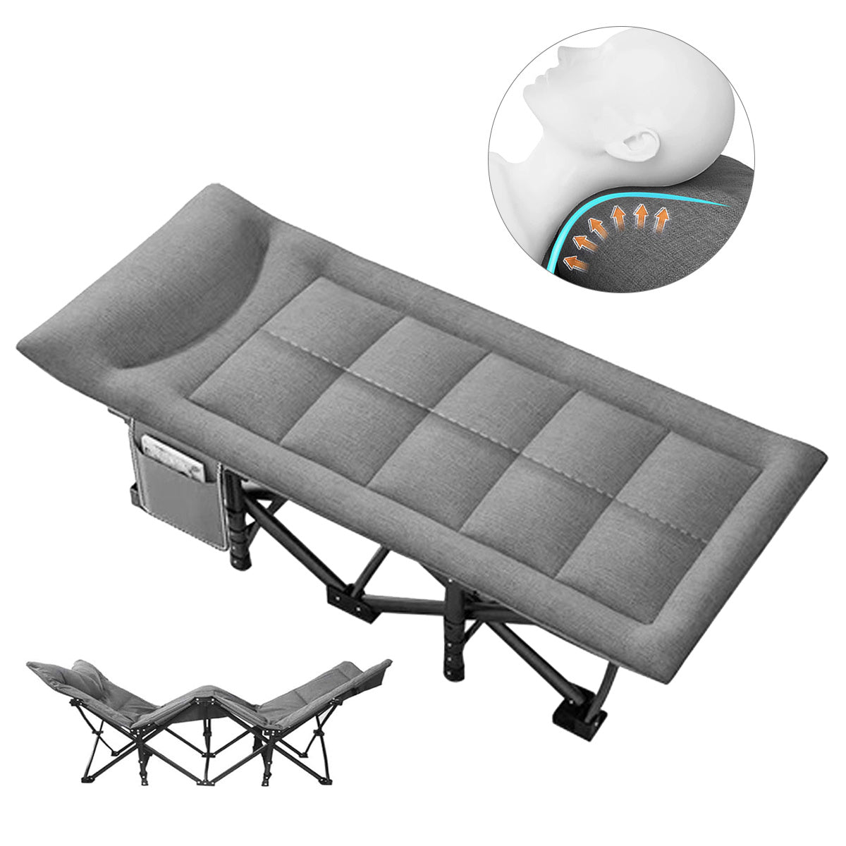 For Beach Camping Cot Large Folding Bed Deck Chair , Lightweight Guest Bed with Adjustable 6 Positions, Comfortable Mattress And Pillows, Breathable Fabric, Portable Durable, Suitable for Outdoor Use