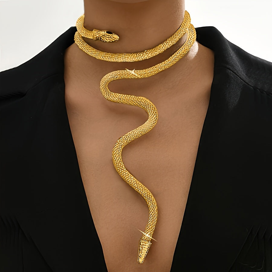 A Middle Eastern Fashion Statement Piece: an Adjustable, Women's Exaggerated Faux Golden Snake Mesh Chain Choker with a , Close-Neck Design Ladies Jewelry Accessories