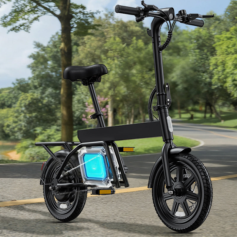 14inch Foldable Electric Bike, Mini City E-Bike, LCD Display, 36V 7.8Ah Battery, 250W Motor, 4 Riding Modes, 4 Speed Levels,25km/h Top Speed And 45km Max Range, With Rear Rack, Pedal Assist, Dual Disc Brakes, Night Lights, an