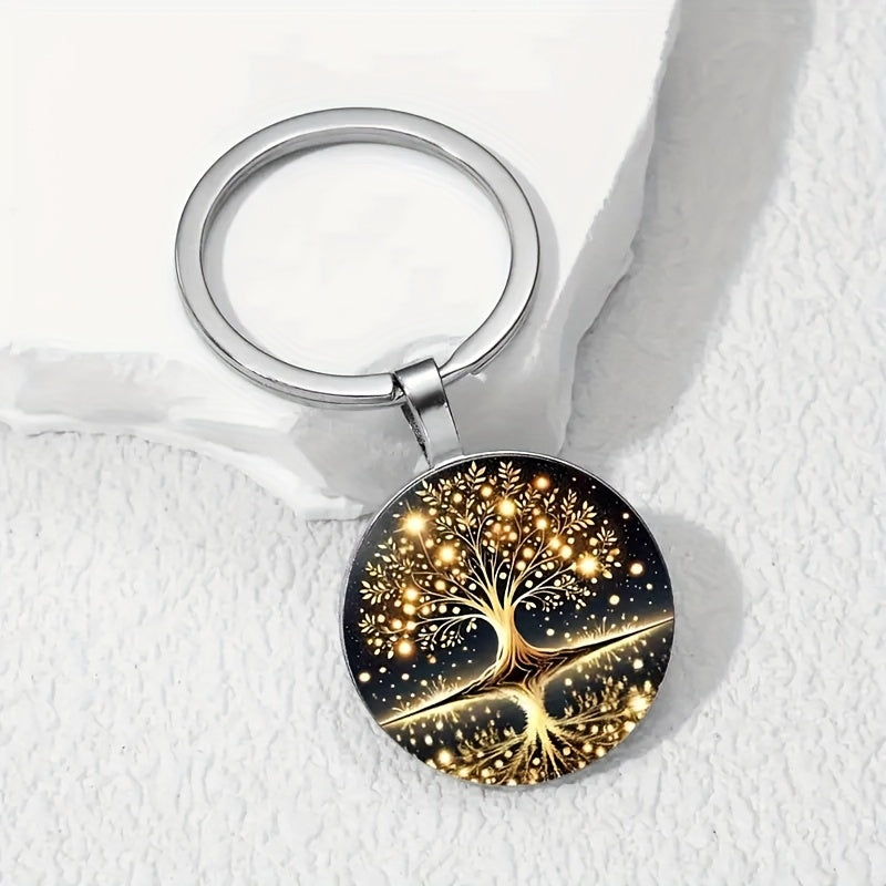 TREE OF LIFE Luminous Keychain - Stainless Steel, Golden & Black Design, Fashionable Accessory for Women Men, Festive Accessory | Tree Of Life Design | Illuminating Feature, Tree Of Life Gift