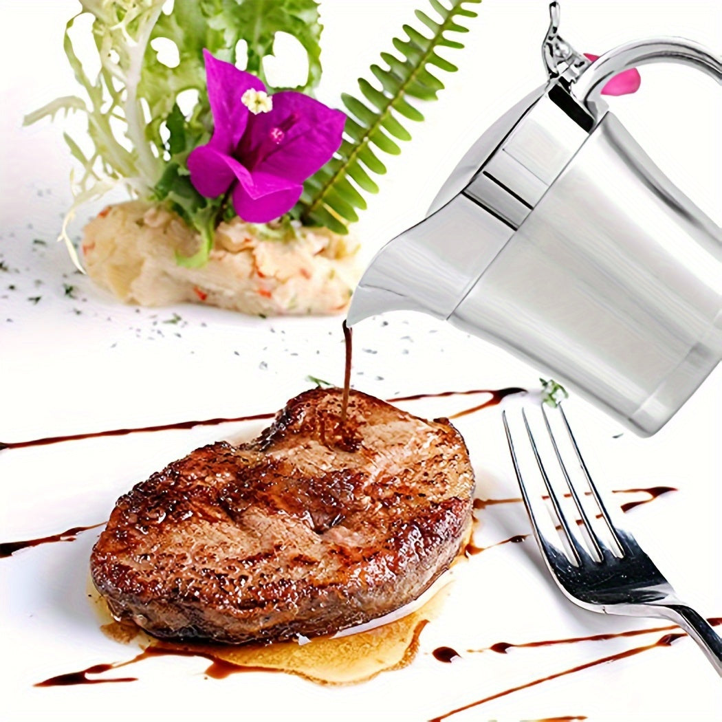 NEW Double Insulated Gray Boat - Stainless Steel Sauce Jug With Hinged Lid, Ideal for Gravy  Cream (450ML/16 OZ)