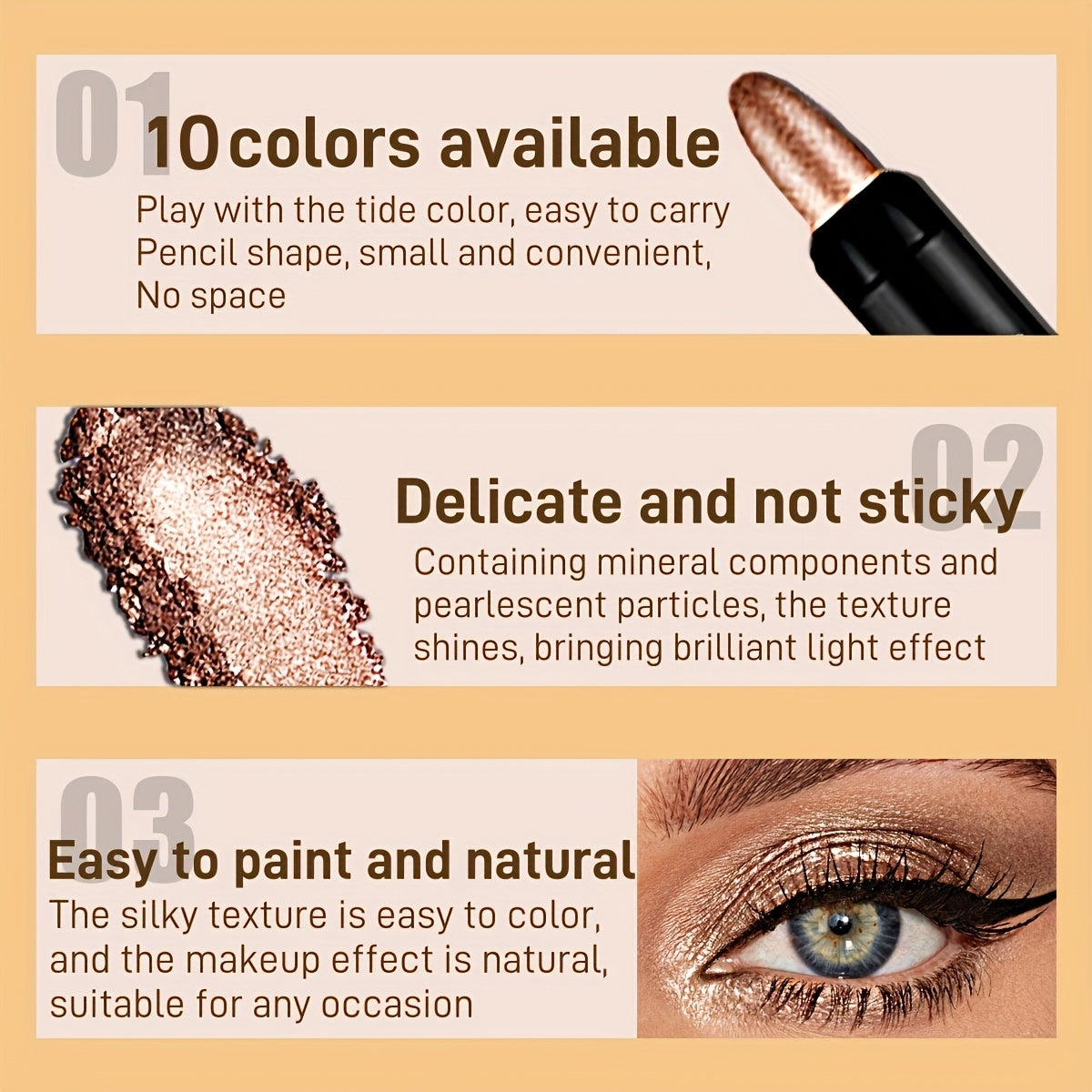 10 Color Waterproof Eye Makeup Color Pearlescent Pen High Light Stick Silkworm Lying Pen/Rotating Smoky eye shadow Pearlescent Matte eye shadow Pen