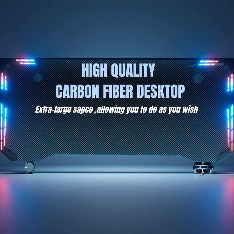 NEW RGB Gaming Black Desk Full Set with LED Lights and Mouse Pad, Large Ergonomic Computer Desk with Cup Holder & Headphone Hook, Modern Carbon Fiber Design for PC Gaming & Home Office