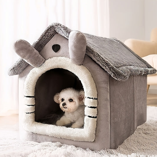 Cozy Pet House for Cats & Dogs - Detachable, Washable Winter Bed | Soft Polyester Cat Cave Nest with Classic Style