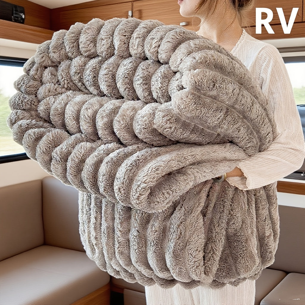 1pc 180*200cm Double Family High-Quality Extra Thick Striped RV Blanket - Ultra Soft and Warm Bedding Essential for All Seasons - Polyester Fabric, Thick and Comfortable - Lightweight and Portable RV Interior Bedding