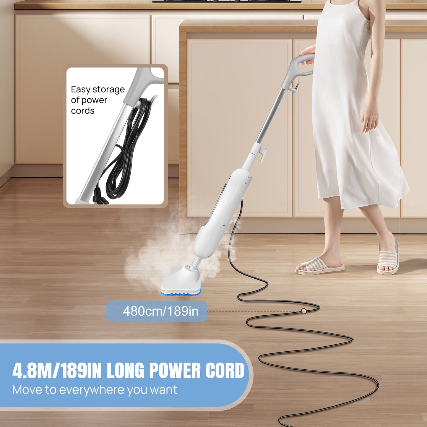 Floor Steamer Mop for Hard Floor Cleaner, Steam Cleaner Electric Mop 3-in-1 Hard floor Wet Dry Dust Flat Cleaning Mop with 400ml Tank, Lightweight Steam Cleaner with 2 Washable Cleaning Pads, Tile Floor Cleaner for Laminate F