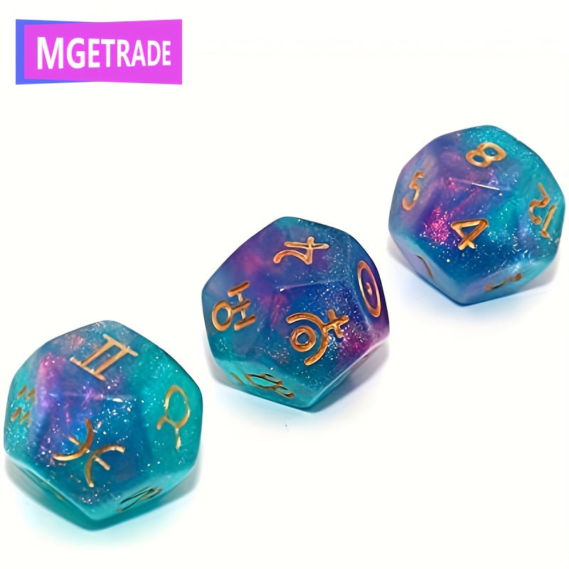 3 PCS Set Astrology Dice, Signs Planets Numbers 12-Sided Dice Divination Tool for Party Event
