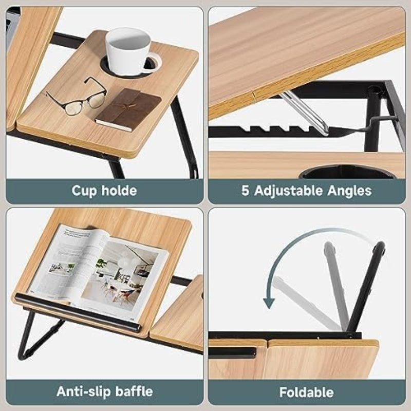 Laptop Desk Laptop Bed Table with Foldable Legs and Cup Slot, Reading Holder Notebook Stand with Adjustable Height Angle, Laptop Bed Tray for Bed Sofa Breakfast Work Study Reading