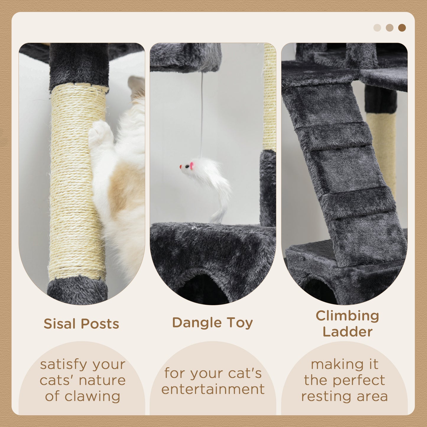 Cat Tree for Indoor Cats, 173cm Cat Tower Scratching Post Tall Climbing Tower, Activity Centre House - Charcoal Grey