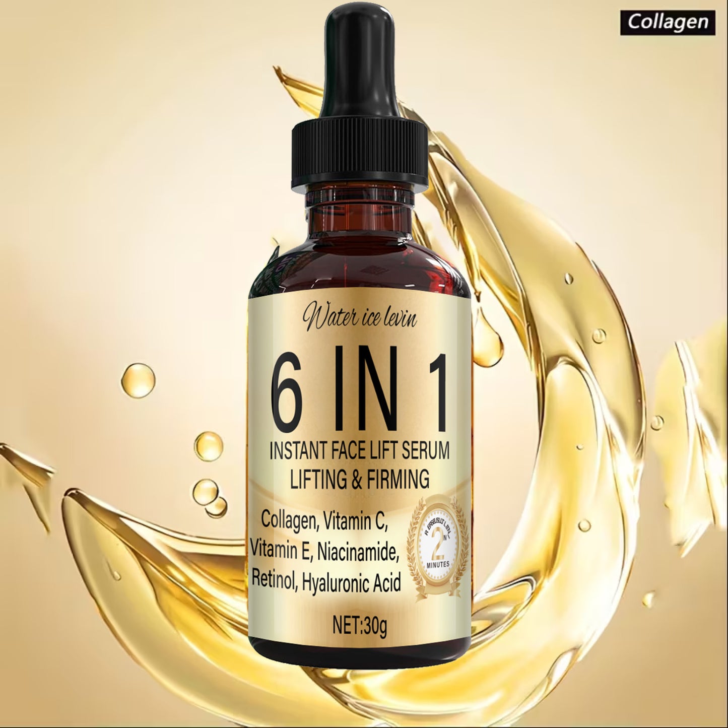 NEW 6-in-1 Instant Face Lift Serum with Collagen, Vitamin C, E, Niacinamide, Retinol & Hyaluronic Acid - Gel for Firming, Lifting & Hydration - Suitable for All Skin Types ( Dry, Combination) - Skin