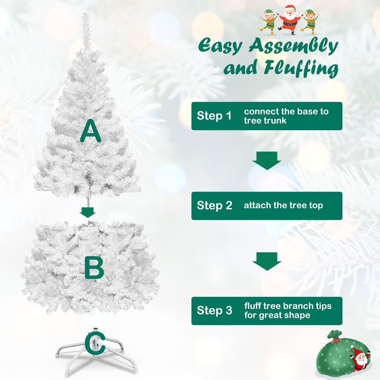 5FT Christmas Tree, Artificial Xmas Decoration Tree with 350 PVC Branch Tips & Metal Stand, Dreamy Holiday Festive Celebration Tree for Home, Office & Shop, Quick Setup, White