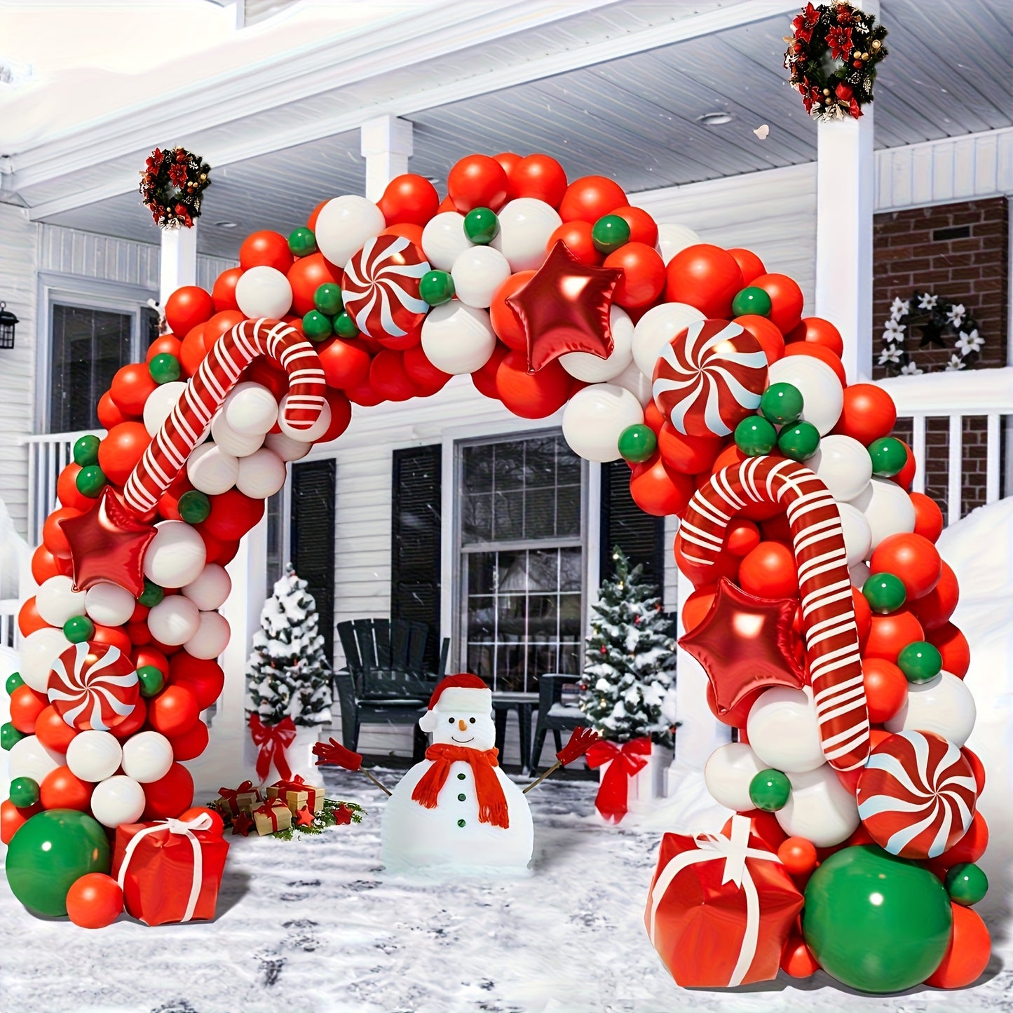108 PCS Set Large Arch Balloon Garland Set with Red/Green/White Latex & Golden Star Foil Balloons - Complete DIY Christmas, New Year, Birthday Party Decorations Kit with Helium-Ready Connectors (No Helium Included) for Winter