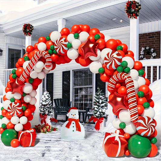 108 PCS Set Large Arch Balloon Garland Set with Red/Green/White Latex & Golden Star Foil Balloons - Complete DIY Christmas, New Year, Birthday Party Decorations Kit with Helium-Ready Connectors (No Helium Included) for Winter