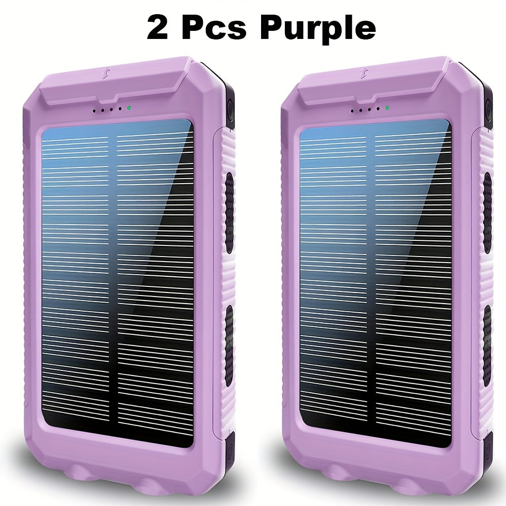 2 PCS Set 20000mAh Portable Emergency Solar Power Bank, Portable Survival Solar Mobile Phone Charger, Camping External Battery Charger for Mobile Phones, 2 USB/ LED Flashlights with Compass for Outdoor Activities