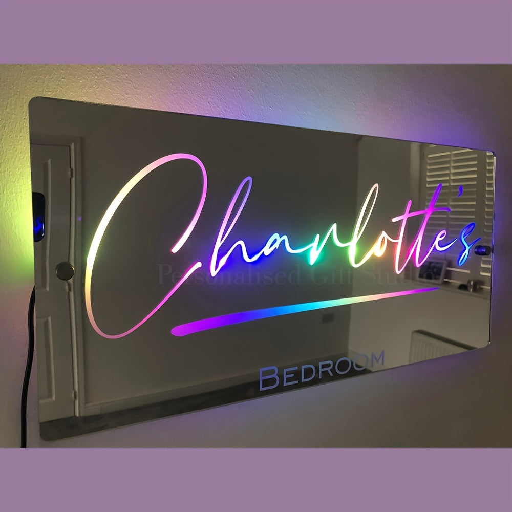 Customized One Piece Bedroom Personalized Name USB Power Supply luminous wall LED mirror light with Remote Control Christmas Valentine's Day wedding gift