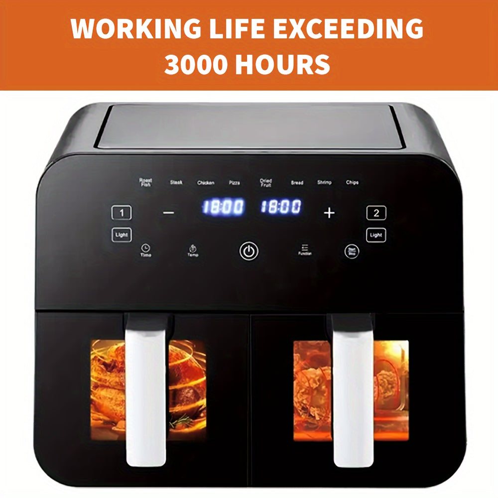 Top Quality Air Fryer, New 9L LED Large Capacity Dual Zone Digital Air Fryer Oven Pot - 2400W, Oil-Free Low-Fat Healthy Cooking, Multi-Functional, Easy to Use, Space-Saving Design for Home Kitchen, Multi-Pot Roasting, Baking,