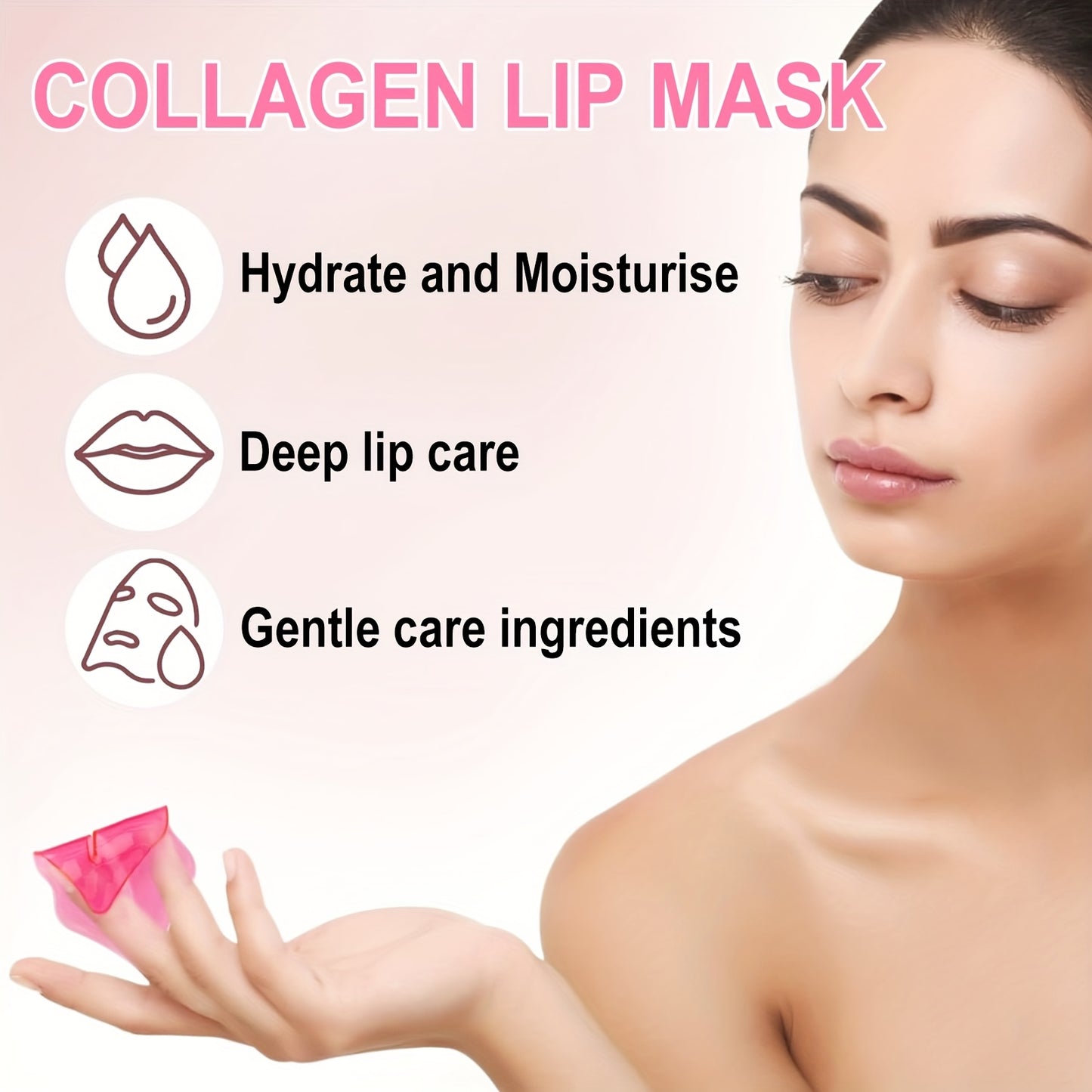 40 PCS Set of Collagen Pink Lip Mask, Providing Long-lasting Nourishment, Moisturization, Overnight Lip Mask, Individually Wrapped Lip Patch, Brightening Lip Skin, Making Lip Skin Brighter and More Delicate, Suitable for All
