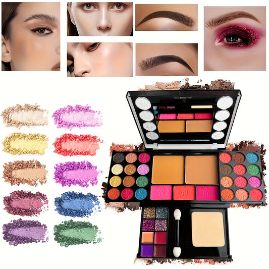 37 PCS Set Ultimate Makeup Set: Eyeshadow Palette, Blush, Lip Gloss & Contour Kit with Applicators - for Beginners, Includes Brown, Berry, Coral & Blue Tones for Women