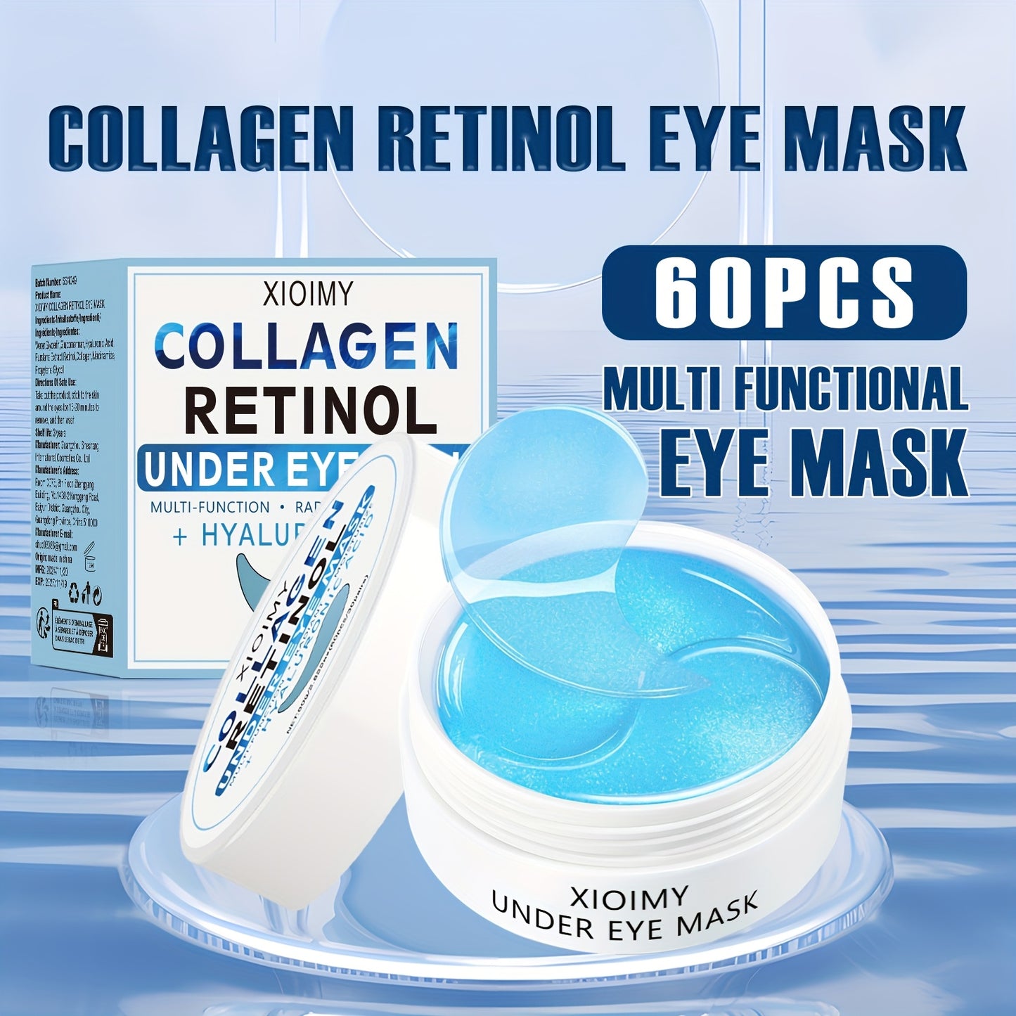 60 PCS Set Korean Collagen & Retinol Hydrogel Eye Masks - Hypoallergenic, Intense Hydration & Light Beige Care, Smooth Eye Patches for All Light Beige Types, Dark Circles & Puffiness, Fragrance-Free, Unisex Adult Use, Hydrati