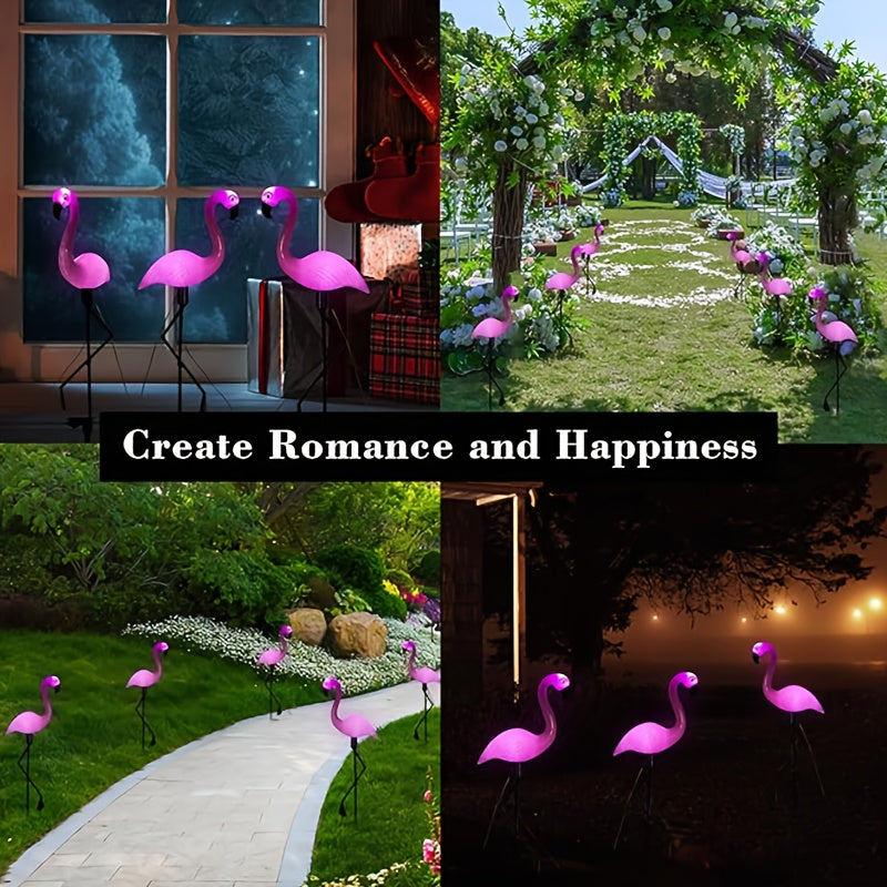 3 PCS Set Solar Flamingo Lights Solar Garden Lights Outdoor Decoration, Flamingo Garden Decoration, Birthday Christmas New Home Gift, for Patio Lawn Walkway Channel