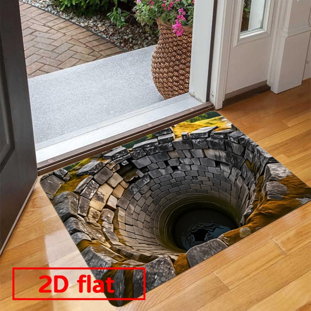 NEW Ancient Stone Door Flannel Mat | Heavy-Duty Floor with Non-Slip Sponge Base, Realistic Cave-In Illusion, Medieval-Look Stone Arch Design, for Indoor/Outdoor Entrance, Kitchen, Bathroom, Balcony (Dry Clean Only)