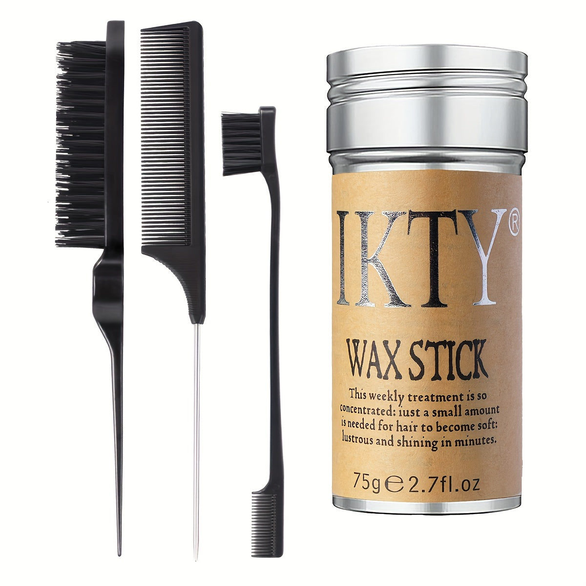 4pcs/Set Hair Wax Stick, Slick Back Hair Brush Set, Long Lasting Hair Wax Stick For Hair, Teasing Brush For Hair Styling, Edge Brush For Tame Frizz For Baby Hair, Rat Tail Combs For Parting
