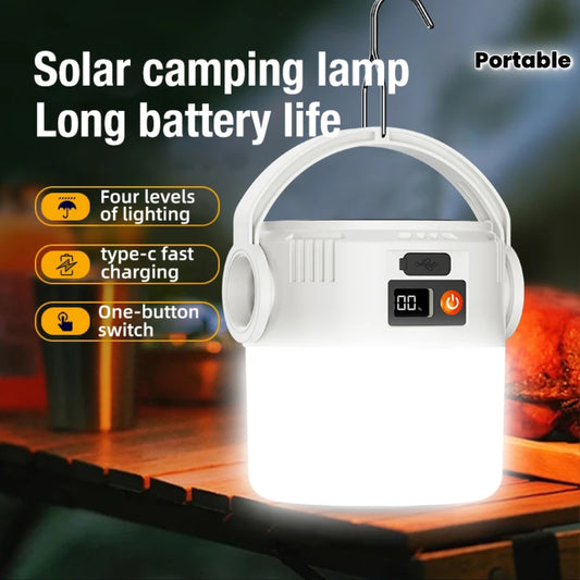 Portable Solar Lantern - Collapsible LED Spotlight, Dual Charging Via USB-C And Solar, 500 Lumens Brightness, Maximum Brightness of 500 Lumens, Made of Aluminum Alloy for Hiking, Night Markets, Power Outages, Camping, Outdoor