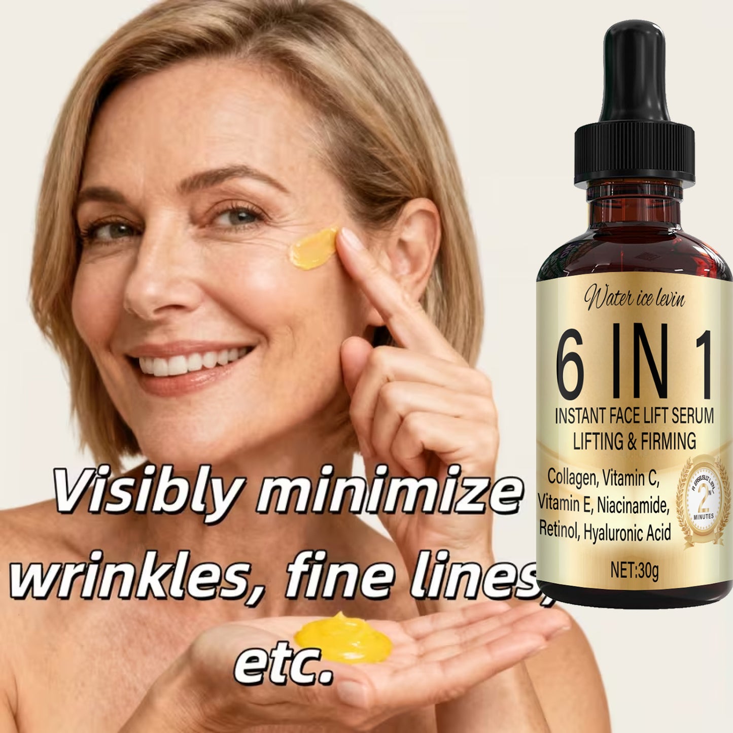 NEW 6-in-1 Instant Face Lift Serum with Collagen, Vitamin C, E, Niacinamide, Retinol & Hyaluronic Acid - Gel for Firming, Lifting & Hydration - Suitable for All Skin Types ( Dry, Combination) - Skin