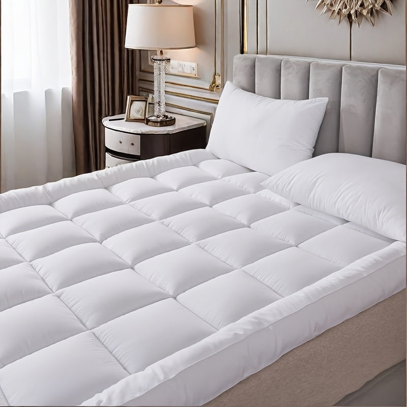 1Pcs Hotel Quality Super King Mattress Topper 10cm / 4-Inch Deep Thick Plush Mattress Pad, Soft Bed Topper with Elastic Straps for Secure Fit, Single Double King Super All Sizes, White