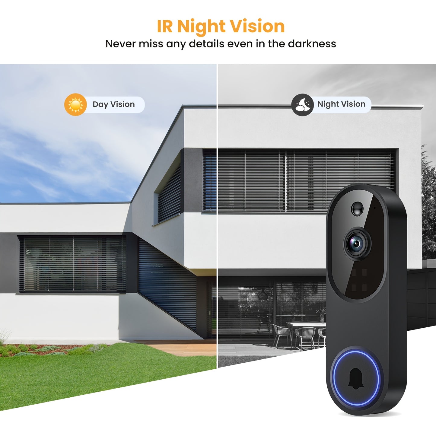 1080P Video Doorbell Camera, Smart Human Detection, Cloud Storage, Chime Included, Live View, 2-Way Audio, IR Night Vision, Battery Powered, Indoor Surveillance Home Office Security Supplies