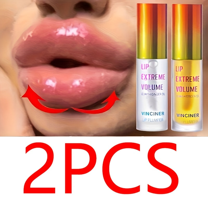 2 PCS Set Long-Lasting Korean  Lip Oil Essence, Instant Plumping Effect - High-Gloss Liquid Lipstick, Enhances Lip Volume and Shape, Easy Application with Brush or Dropper Cap