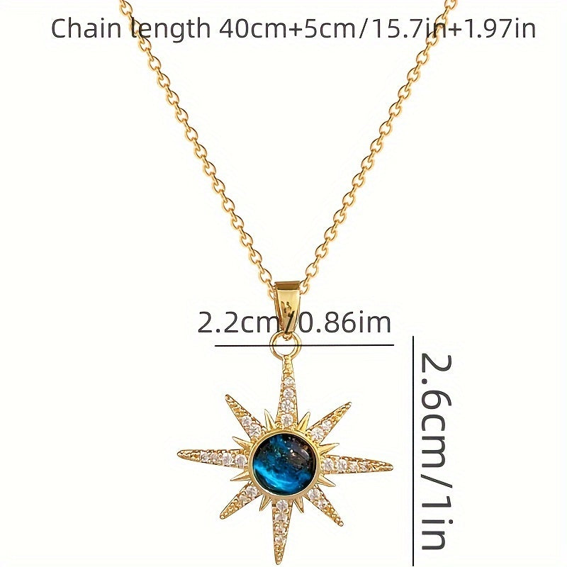 Stainless Steel Starry Sky Pendant Necklace | 18K Gold Plated, Synthetic Synthetic Zircon Accents, Fashionable Jewelry for Women, Ideal for Birthdays and Gifts