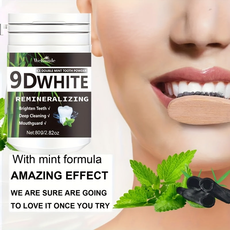 9D White Bamboo Charcoal Mint Tooth Powder | Teeth, Deep Cleaning, Natural, Fresh Breath, Ideal for Oral Health & Gift for Women Men, Breath Freshener, Toothpaste, Daily Life