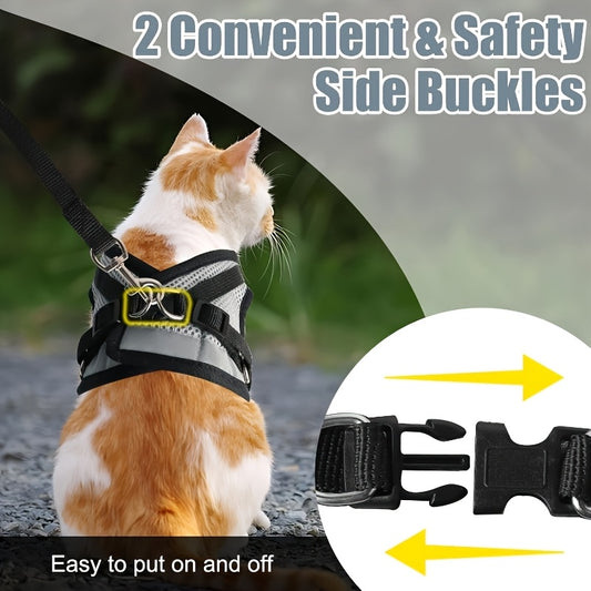 XS/S/M Size Cat and Dog Leash Set, Vest-Style Pet Harness with Anti-Escape Leash, Suitable for Cats and Dogs, Breathable Mesh Leash, Anti-Breakaway