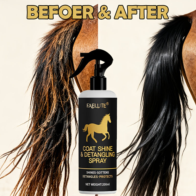 200ml  Mane And Tail Leave-In Spray - Instantly Smooths And Reduces Breakage of Mane And Tail Hair While Enhancing Natural Shine, Plant-Based Formula for Horse Mane And Tail Care, Stylish Bottle with a Durable Nozzle