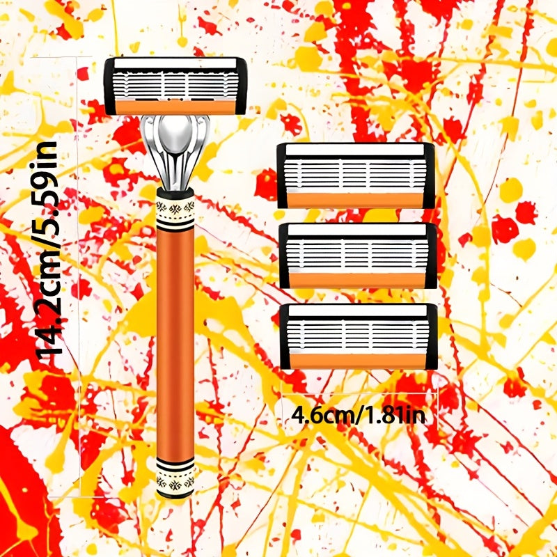 Upgraded 2 PCS Handle + 36 Replacement Blades Set, Six-layer Men's Stainless Steel Manual Razor, and a Scratch-resistant Shaving and Hair Removal Kit. This Razor Is Designed Exclusively for Shaving on the Beard Area