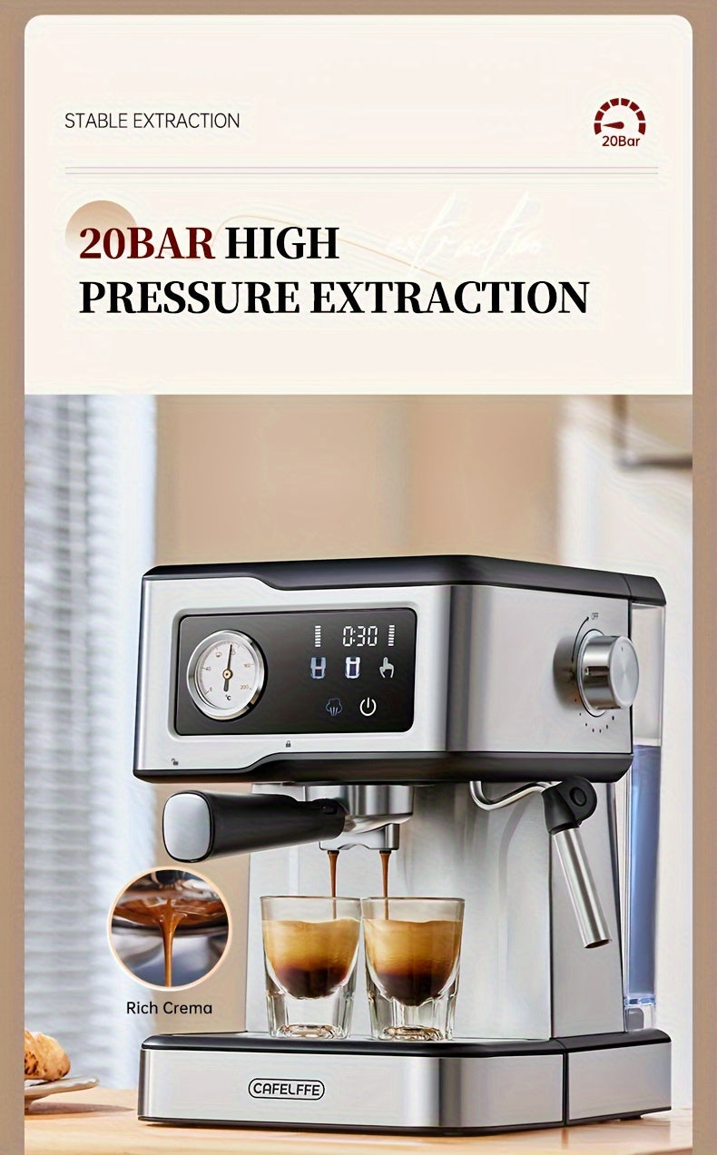 Italian Semi-Automatic Espresso Machine with Built-in Milk Frother & Steam Wand, 20 Bar Pump Stainless Steel Coffee Maker for Latte, Cappuccino, Americano, 1.5L Detachable Water Tank, Smart Touch Panel, Programmable Settings,