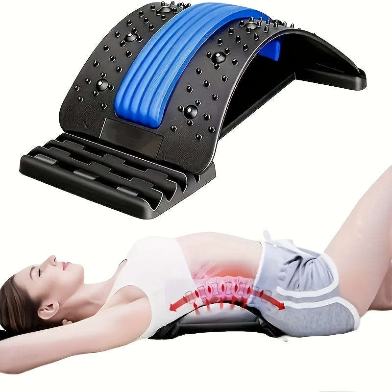 NEW 3-Level Adjustable Back Stretcher & Posture Corrector | Ergonomic Lumbar Support with Massage Function, Secure Grip Handles, for Upper & Lower Back, Office, Car, Home Use, Durable PP Construction.
