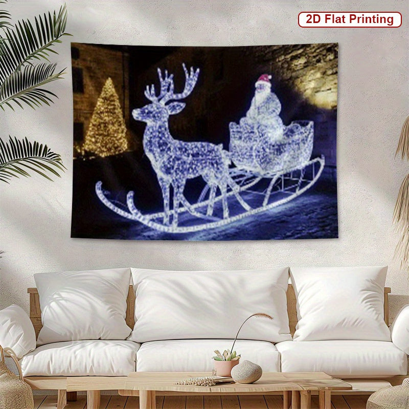 2D Flat, 1pc Large 170x255cm Glowing-in-the-Dark Santa Sleigh with Reindeer & Snowman Party Banner - Self-Lit Glittering Christmas Decoration with Glowing Snowman, Perfect for Indoor/Outdoor Holiday Celebrations & Festive Eve