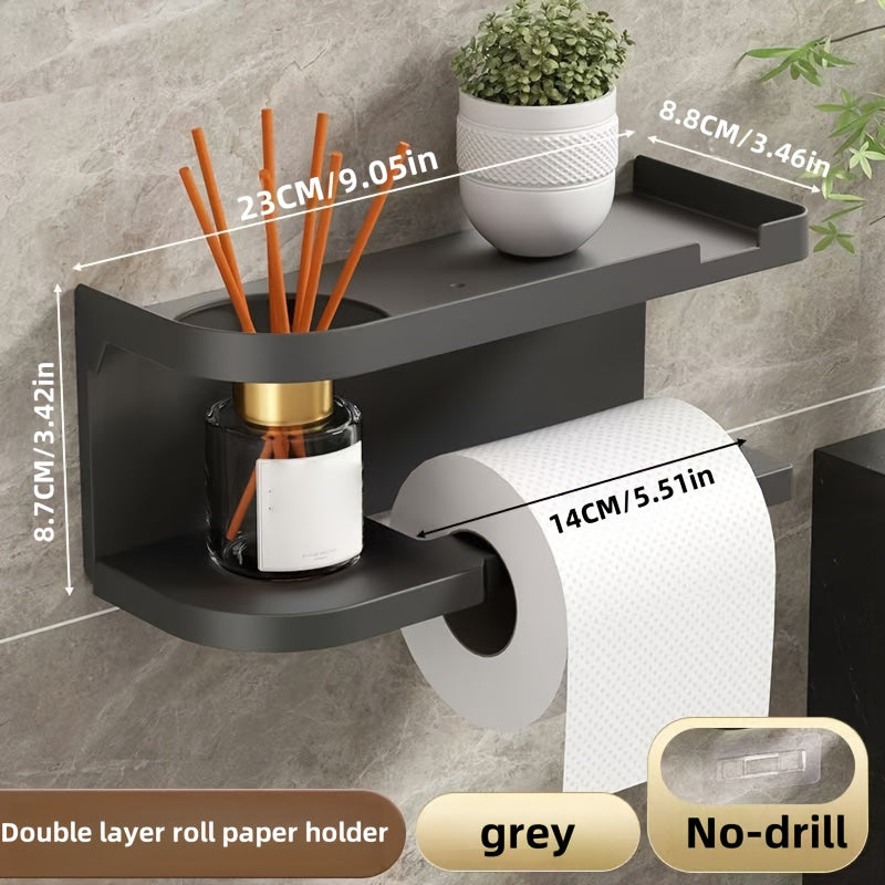Modern & Wall-Mounted Toilet Paper Holder with Storage Shelf & Drawer - Space-Saving Bathroom Organizer with Knob, Multi-Tier Shelving System, Space-Saving Design for Home & Hotel Bathrooms, Toilet Paper Dispenser & (No Space