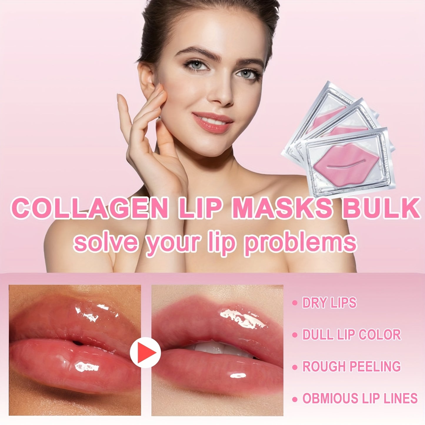 40 PCS Set of Collagen Pink Lip Mask, Providing Long-lasting Nourishment, Moisturization, Overnight Lip Mask, Individually Wrapped Lip Patch, Brightening Lip Skin, Making Lip Skin Brighter and More Delicate, Suitable for All