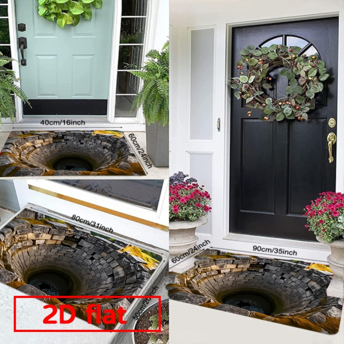 NEW Ancient Stone Door Flannel Mat | Heavy-Duty Floor with Non-Slip Sponge Base, Realistic Cave-In Illusion, Medieval-Look Stone Arch Design, for Indoor/Outdoor Entrance, Kitchen, Bathroom, Balcony (Dry Clean Only)